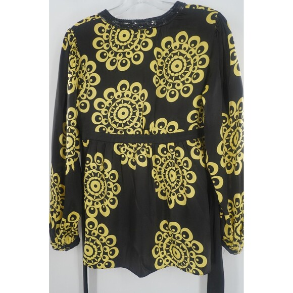 INC International Concepts Black Yellow 100% Silk Sequin V-Neck Blouse Size 8 - Picture 7 of 12